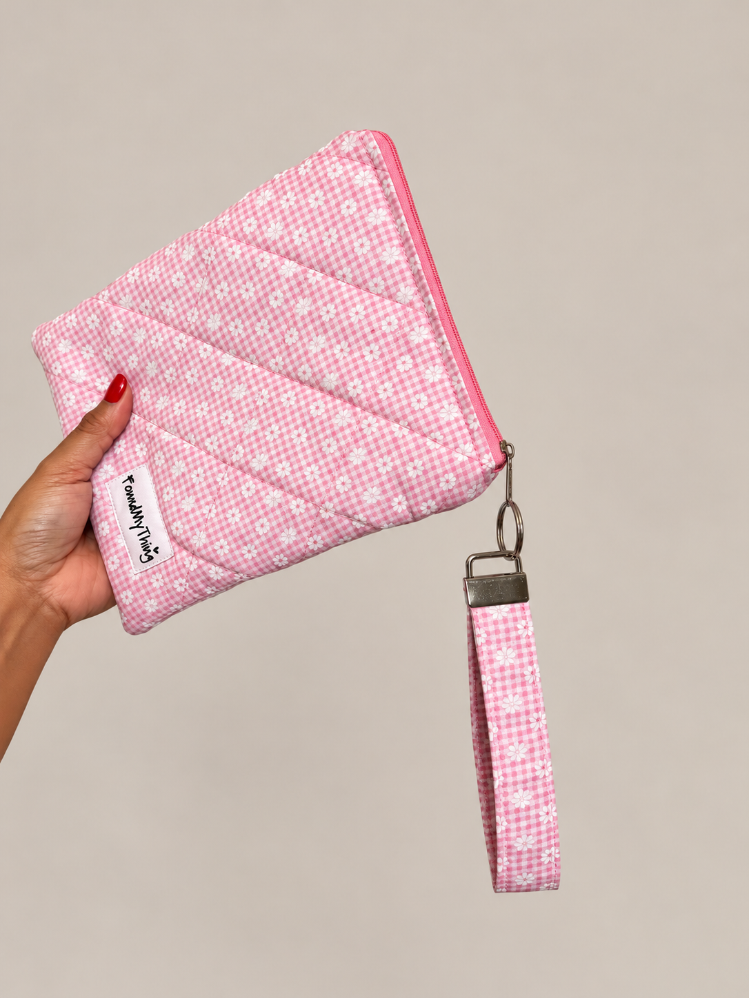 Quilted and Padded Ereader Sleeve with Zipper Closure and Matching Wristlet Keyrings