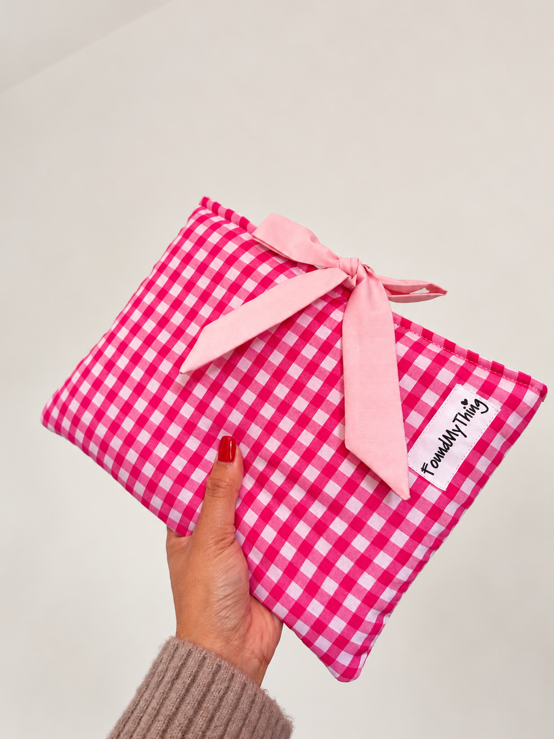 Pink Gingham Soft Padded Book Sleeve with Bow for Book Lover