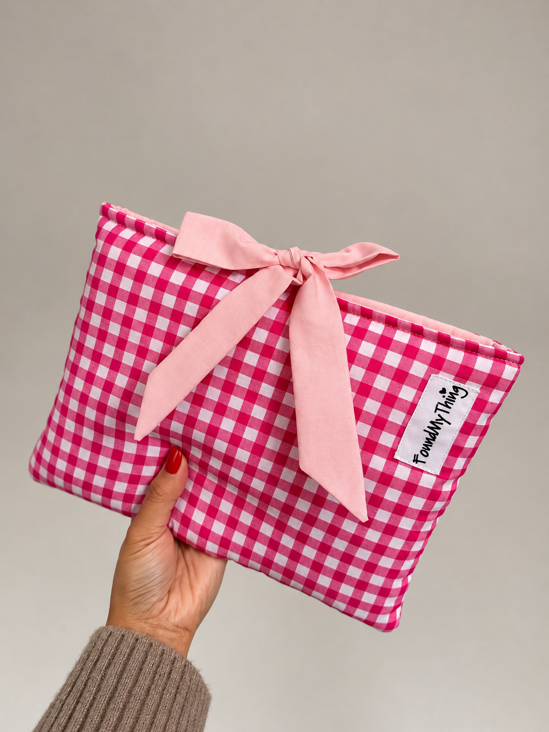 Pink Gingham Soft Padded Book Sleeve with Bow for Book Lover